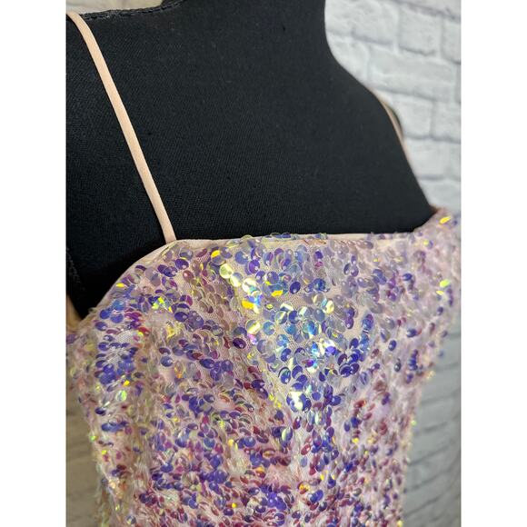 Lulus Pink/Purple Sequin Mini Formal Party Dress Spag Straps Sweetheart Neck LG - Picture 6 of 8